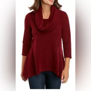 New Directions Cowl‎ Neck Sweater 3/4 Sleeve Red Burgundy Women’s Size 1X